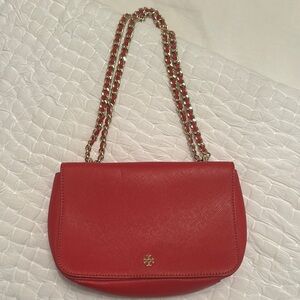 Tory Burch RED Crossbody with Gold Chain